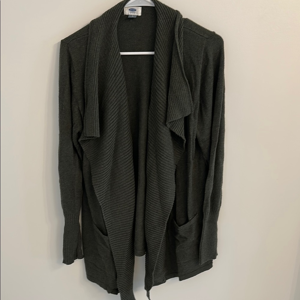 Open Front Cardigan Duster Sweater - Dark Green